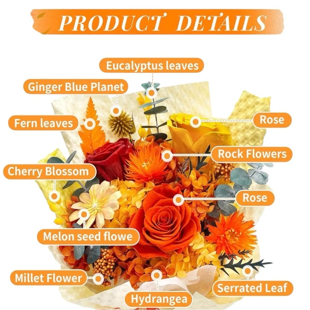 Preserved Flower Bouquet Real Roses Lasts 3 Years Gift Ready Floral Arrangement